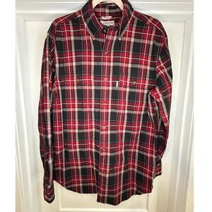 Carhartt Mens Relaxed Fit Plaid Button Down Shirt Red Medium Rugged Outdoor